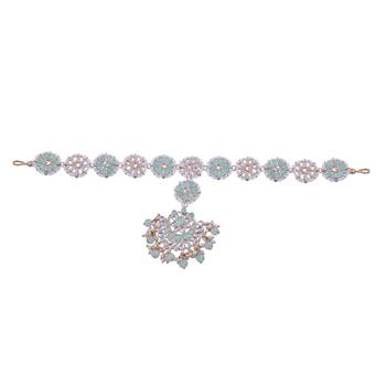 Gold Plated Metal Traditional Floral Kundan Pearl Studded Rajasthani Sheeshphool/SheeshPatti for Women T2066Min 2