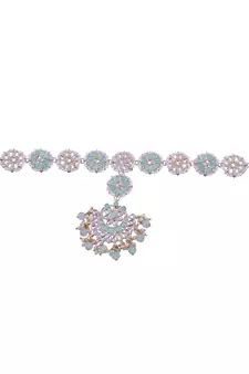 Gold Plated Metal Traditional Floral Kundan Pearl Studded Rajasthani Sheeshphool/SheeshPatti for Women T2066Min