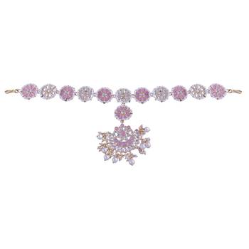 Gold Plated Metal Traditional Floral Kundan Pearl Studded Rajasthani Sheeshphool/SheeshPatti for Women T2066Pi 1