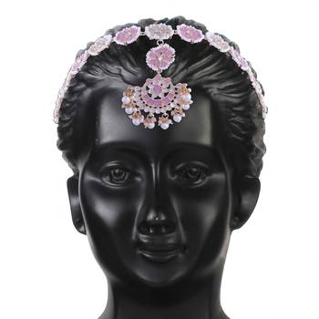 Gold Plated Metal Traditional Floral Kundan Pearl Studded Rajasthani Sheeshphool/SheeshPatti for Women T2066Pi 2