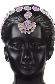 Gold Plated Metal Traditional Floral Kundan Pearl Studded Rajasthani Sheeshphool/SheeshPatti for Women T2066Pi