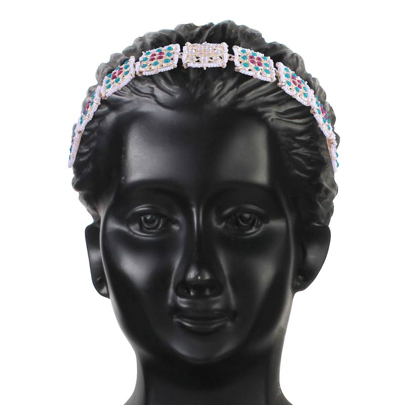 Gold Plated Metal Traditional Floral Kundan Pearl Studded Rajasthani Sheeshphool/SheeshPatti for Women T2067QG