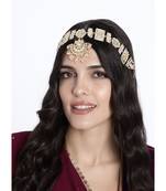 Gold Plated Metal Traditional Floral Kundan Pearl Studded Rajasthani Sheeshphool/SheeshPatti for Women T2070Pe