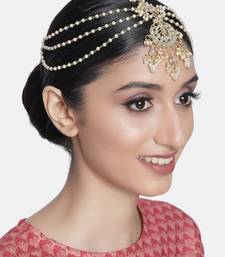Gold-Plated Metal Traditional Floral Kundan Pearl Studded Beaded Head Chain/Paranda 