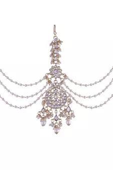 Gold-Plated Metal Traditional Floral Kundan Pearl Studded Beaded Head Chain/Paranda 