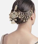 Gold-Plated Metal Traditional Floral Kundan Pearl Studded Beaded Head Chain/Paranda 