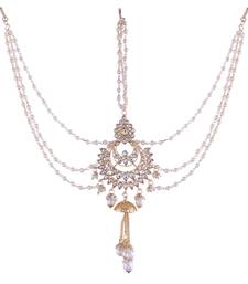 Gold-Plated Metal Traditional Floral Kundan Pearl Studded Beaded Head Chain/Paranda (T2079W)