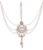Gold-Plated Metal Traditional Floral Kundan Pearl Studded Beaded Head Chain/Paranda (T2079W)