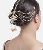 Gold-Plated Metal Traditional Floral Kundan Pearl Studded Beaded Head Chain/Paranda (T2080W)