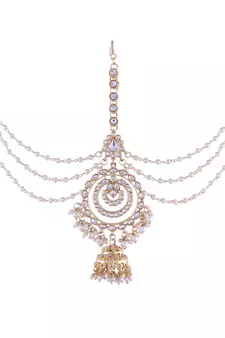 Gold-Plated Metal Traditional Floral Kundan Pearl Studded Beaded Head Chain/Paranda (T2081W)