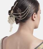 Gold-Plated Metal Traditional Floral Kundan Pearl Studded Beaded Head Chain/Paranda 