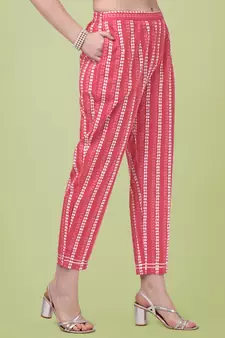 Crimson Red  White Jaipuri Printed Gotta Patti Kurta With Pant and Dupatta Set 