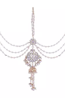 Gold-Plated Metal Traditional Floral Kundan Pearl Studded Beaded Head Chain/Paranda 