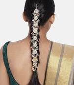Gold-Plated Metal Traditional Floral Kundan Pearl Studded Beaded Head Chain/Paranda 