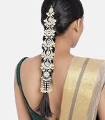 Gold-Plated Metal Traditional Floral Kundan Pearl Studded Beaded Head Chain/Paranda 