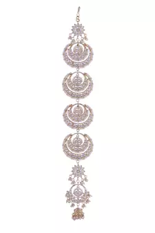 Gold-Plated Metal Traditional Floral Kundan Pearl Studded Beaded Head Chain/Paranda 