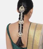 Gold-Plated Metal Traditional Floral Kundan Pearl Studded Beaded Head Chain/Paranda (T2094W)