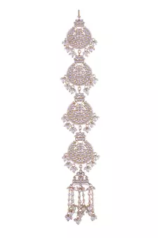 Gold-Plated Metal Traditional Floral Kundan Pearl Studded Beaded Head Chain/Paranda 
