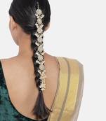 Gold-Plated Metal Traditional Floral Kundan Pearl Studded Beaded Head Chain/Paranda 