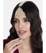 Gold Plated Traditional Kundan Pearl Chandbali Bridal Stylish Maang Tikka for Women 