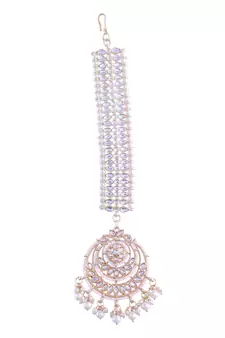 Gold Plated Traditional Kundan Pearl Chandbali Bridal Stylish Maang Tikka for Women 