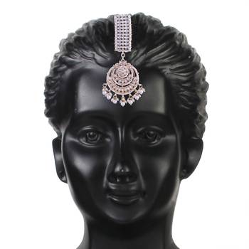 Gold Plated Traditional Kundan Pearl Chandbali Bridal Stylish Maang Tikka for Women  3