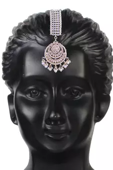 Gold Plated Traditional Kundan Pearl Chandbali Bridal Stylish Maang Tikka for Women 