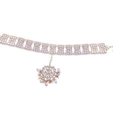 Gold Plated Metal Traditional Floral Kundan Pearl Studded Rajasthani Sheeshphool/Mathapatti for Women 