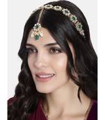 Gold Plated Metal Traditional Floral Kundan Pearl Studded Rajasthani Sheeshphool/Mathapatti for Women 