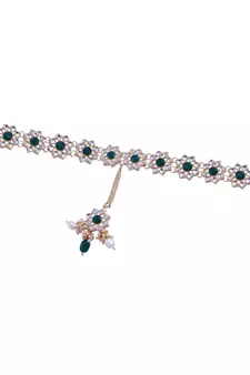 Gold Plated Metal Traditional Floral Kundan Pearl Studded Rajasthani Sheeshphool/Mathapatti for Women 