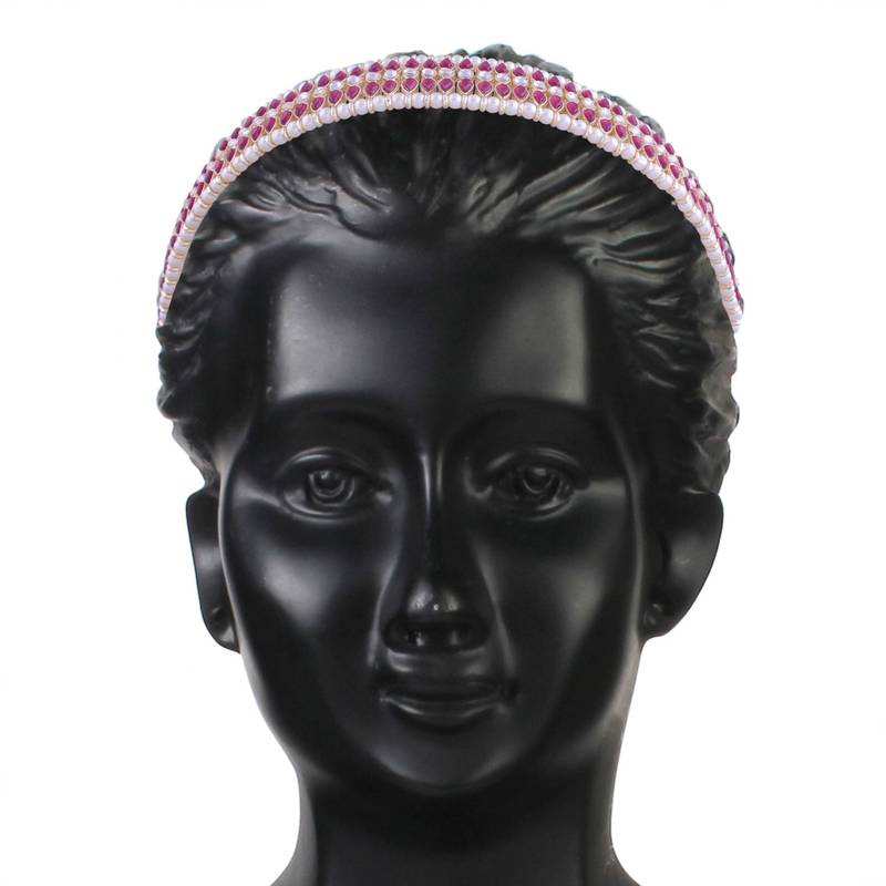 Gold Plated Metal Traditional Floral Kundan Pearl Studded Rajasthani Sheeshphool/Mathapatti for Women 