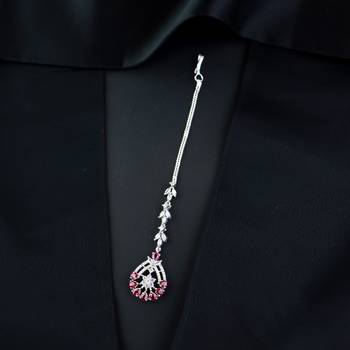 Valentine's Special Silver Plated Beautiful AD & CZ Studded Crystal Maang Tikka for Women and Girls  1