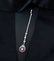 Valentine's Special Silver Plated Beautiful AD & CZ Studded Crystal Maang Tikka for Women and Girls 