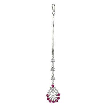 Valentine's Special Silver Plated Beautiful AD & CZ Studded Crystal Maang Tikka for Women and Girls  2