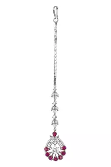 Valentine's Special Silver Plated Beautiful AD & CZ Studded Crystal Maang Tikka for Women and Girls 