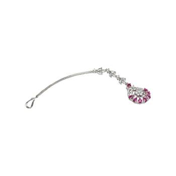 Valentine's Special Silver Plated Beautiful AD & CZ Studded Crystal Maang Tikka for Women and Girls  3