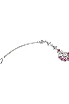 Valentine's Special Silver Plated Beautiful AD & CZ Studded Crystal Maang Tikka for Women and Girls 
