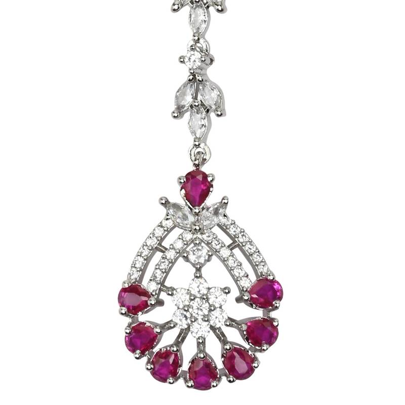 Valentine's Special Silver Plated Beautiful AD & CZ Studded Crystal Maang Tikka for Women and Girls 
