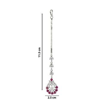 Valentine's Special Silver Plated Beautiful AD & CZ Studded Crystal Maang Tikka for Women and Girls  5