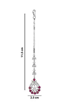 Valentine's Special Silver Plated Beautiful AD & CZ Studded Crystal Maang Tikka for Women and Girls 