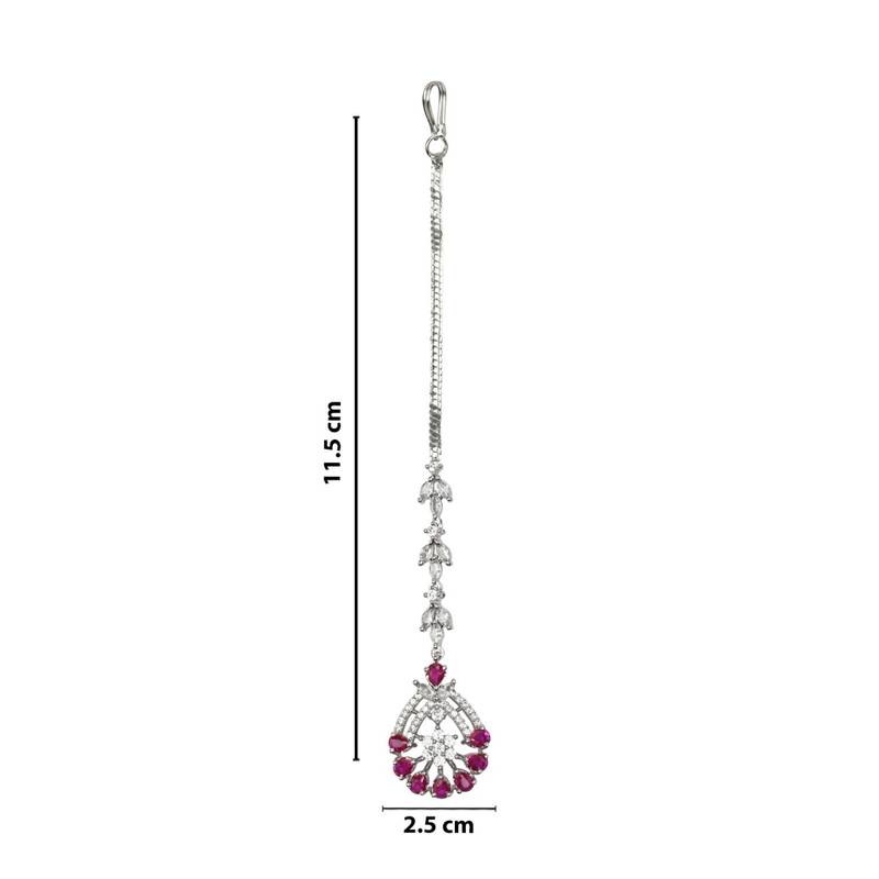 Valentine's Special Silver Plated Beautiful AD & CZ Studded Crystal Maang Tikka for Women and Girls 