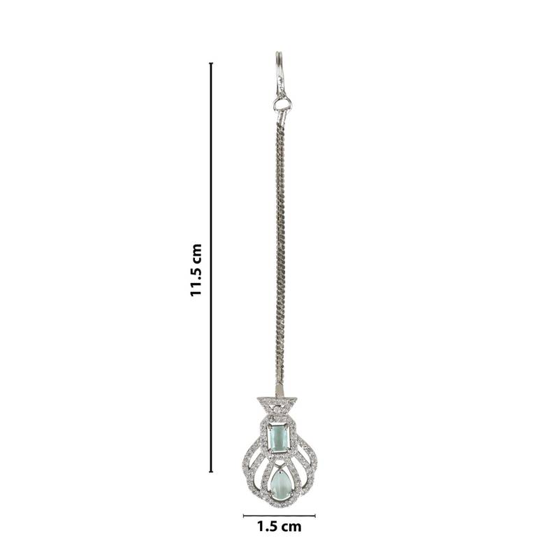 Valentine's Special Silver Plated Beautiful AD & CZ Studded Crystal Maang Tikka for Women and Girls 