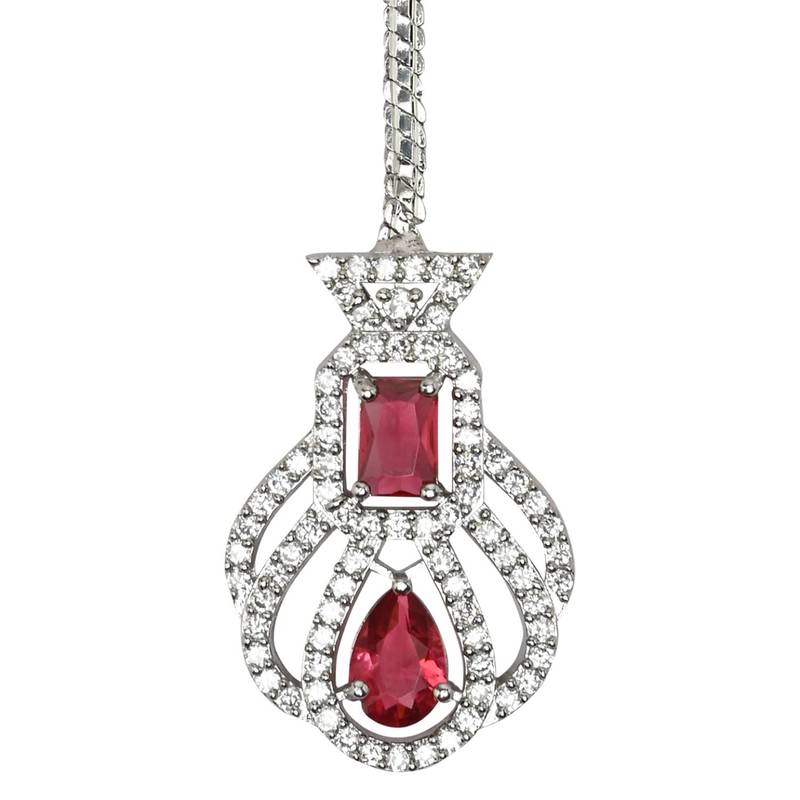 Valentine's Special Silver Plated Beautiful AD & CZ Studded Crystal Maang Tikka for Women and Girls 