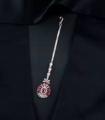 Valentine's Special Rose Pink Beautiful AD & CZ Studded Crystal Maang Tikka for Women and Girls T2109Q