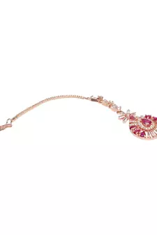 Valentine's Special Rose Pink Beautiful AD & CZ Studded Crystal Maang Tikka for Women and Girls T2109Q