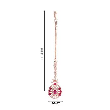 Valentine's Special Rose Pink Beautiful AD & CZ Studded Crystal Maang Tikka for Women and Girls T2109Q 5