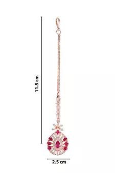 Valentine's Special Rose Pink Beautiful AD & CZ Studded Crystal Maang Tikka for Women and Girls T2109Q
