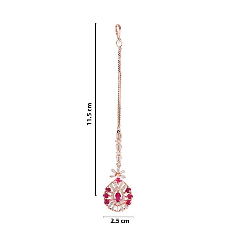 Valentine's Special Rose Pink Beautiful AD & CZ Studded Crystal Maang Tikka for Women and Girls T2109Q