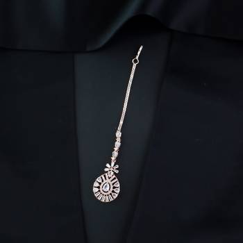 Valentine's Special Rose Gold Plated Beautiful AD & CZ Studded Crystal Maang Tikka for Women and Girls T2109RG 1