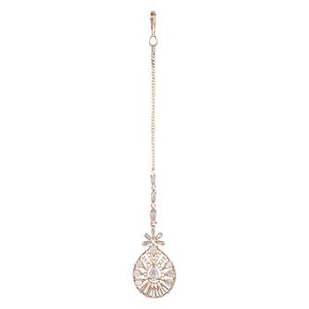 Valentine's Special Rose Gold Plated Beautiful AD & CZ Studded Crystal Maang Tikka for Women and Girls T2109RG 2